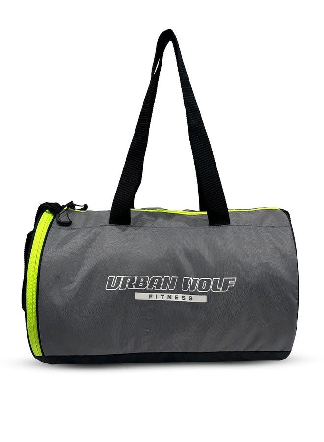 Urban Wolf 26L Gym Duffle Bag | Unisex Grey & Green Zipper | Separate Shoe Compartment | Quick Access Pocket | Durable Polyester | Multi-Functional Sports & Travel Bag | Dimensions 49x23x23 cm - Image 1